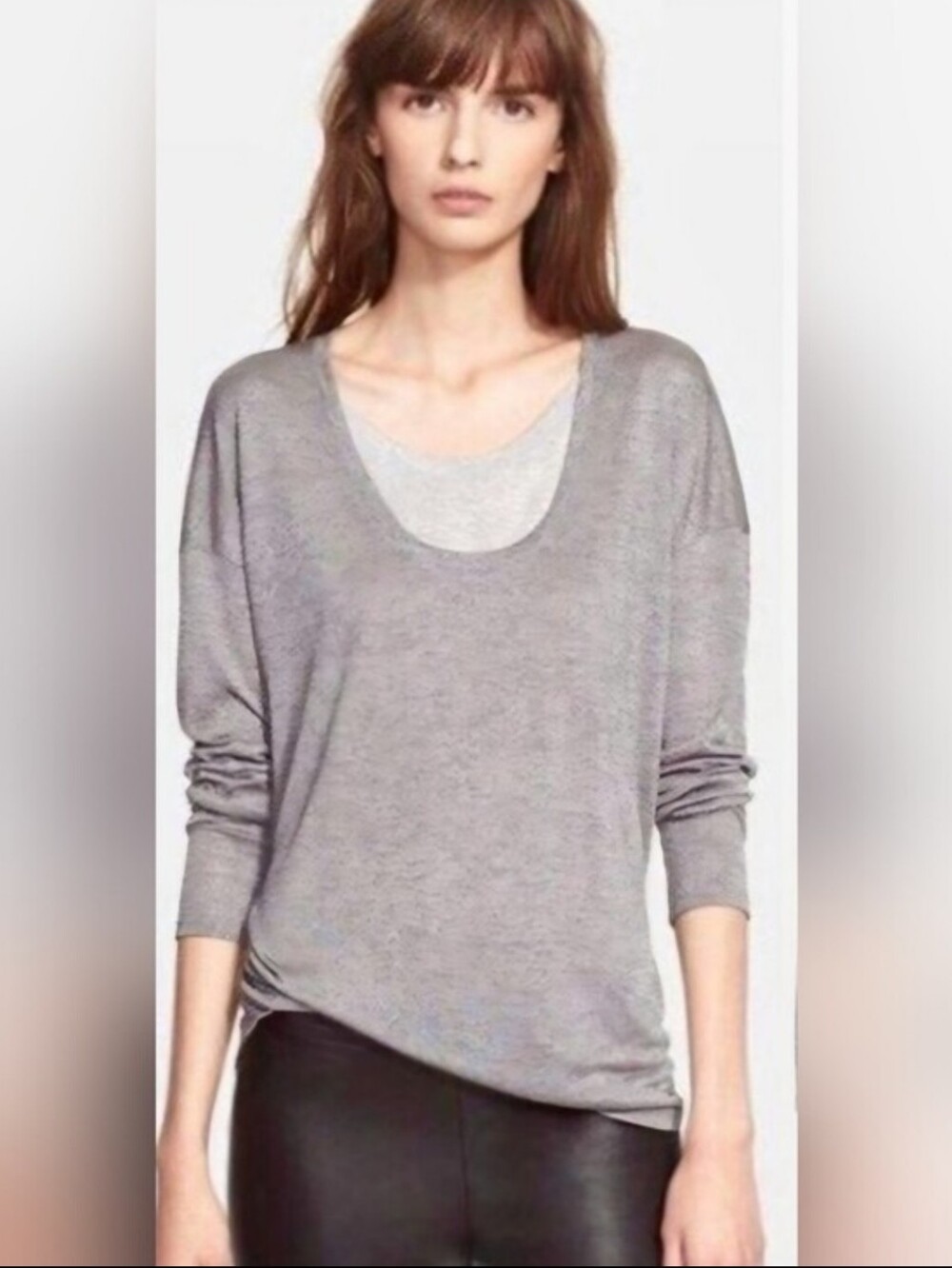Vince Layered Two-Tone Long Sleeve Sweater Knit